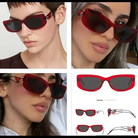 PRADA ULTRA COOL RED FRAMES &METAL ARMS THAT FEATURE THE SIGNATURE TRIANGLE LOGO - Picture 14 of 16